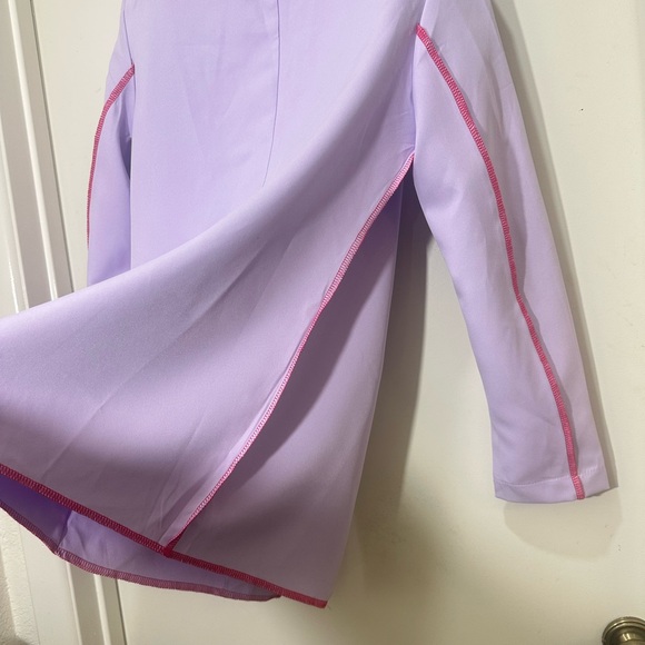 Purple One Button Tuxedo Blazer w/pink outside trim stitching size small - Picture 6 of 7